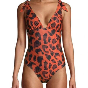 Social Angel Orange Leopard Print One Piece Swimsuit Size Medium